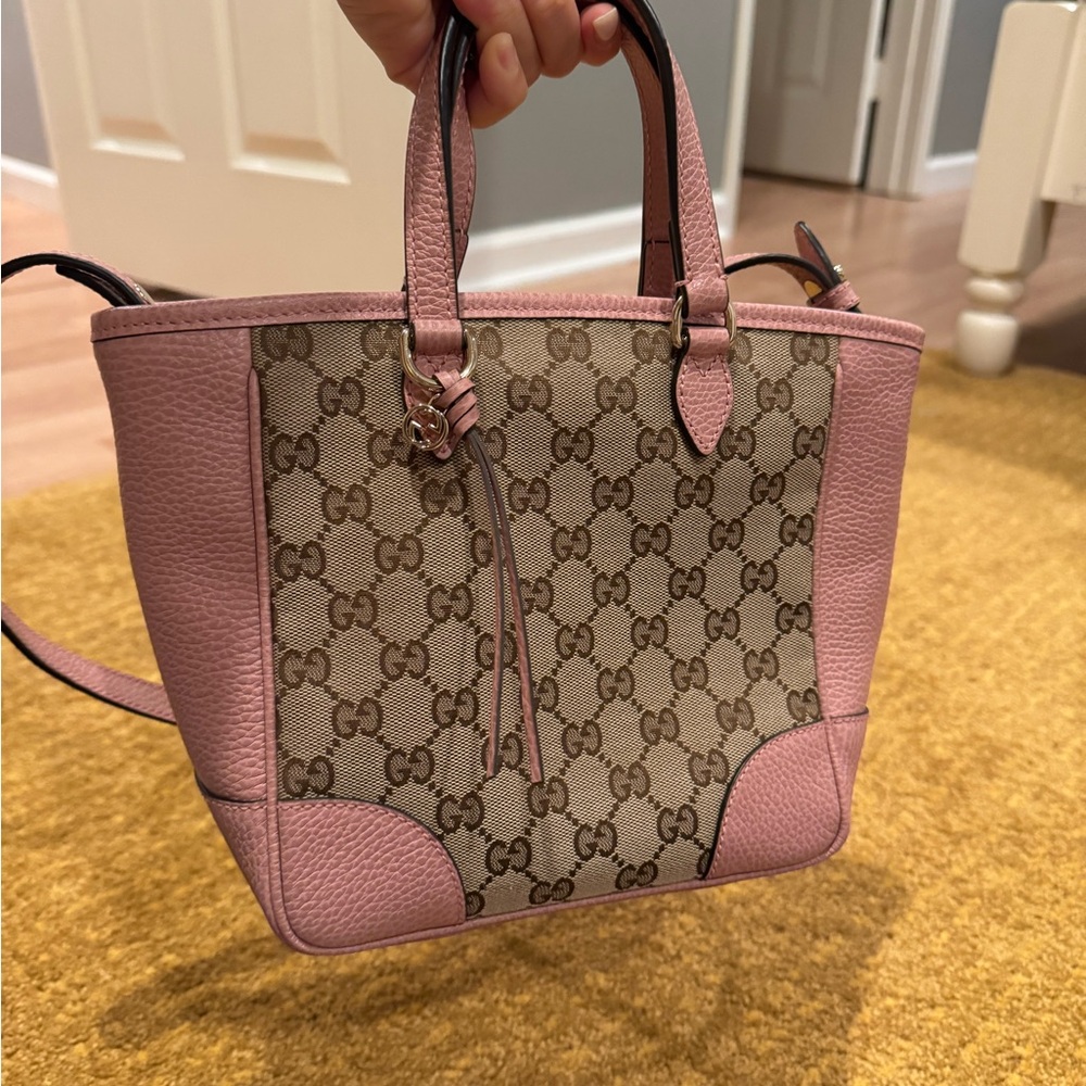 Gucci Pink and Brown Tote Bag with Monogram Pattern